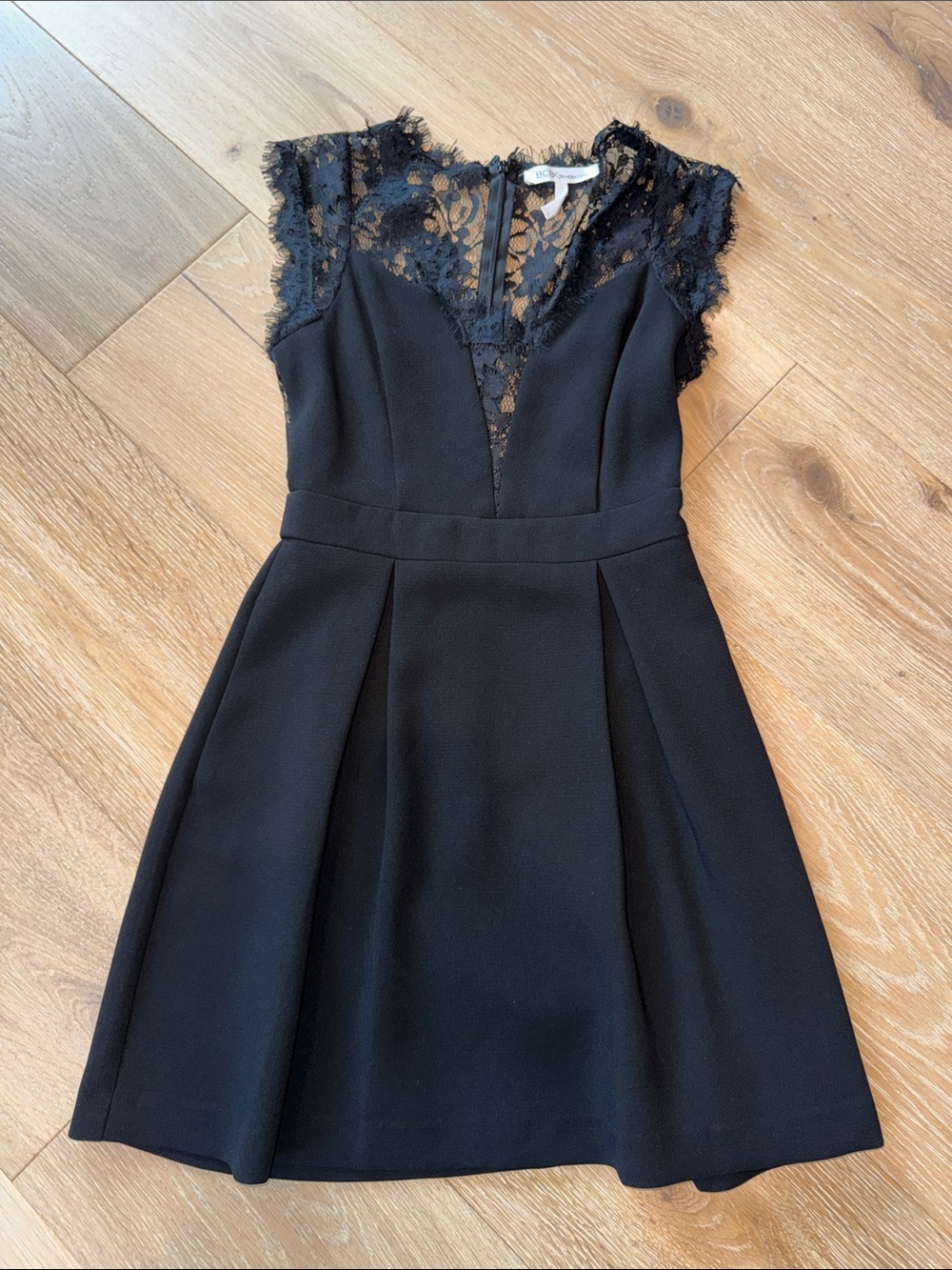 BCBGeneration Black Lace-Trim Fit & Flare Mini Dress